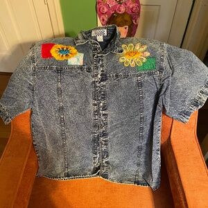 Vintage Pretty Bleu Jean Top with Embellishments
